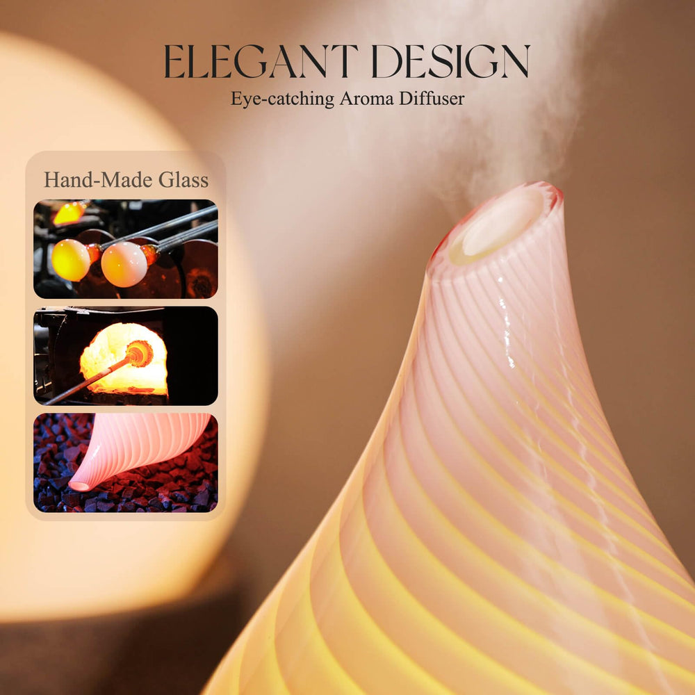 Porseme diffuser resting on a bedside table in a bedroom setting