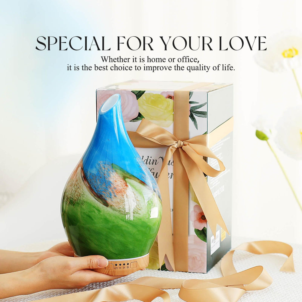 Porseme diffuser in a cozy bedroom setting with ambient light