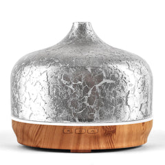 Porseme 500ml essential oil diffuser with silver plated glass cover and wood-grain base