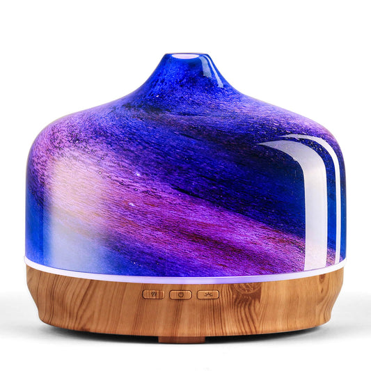 Porseme 500ml handmade glass diffuser with star-shaped cover and wood grain base