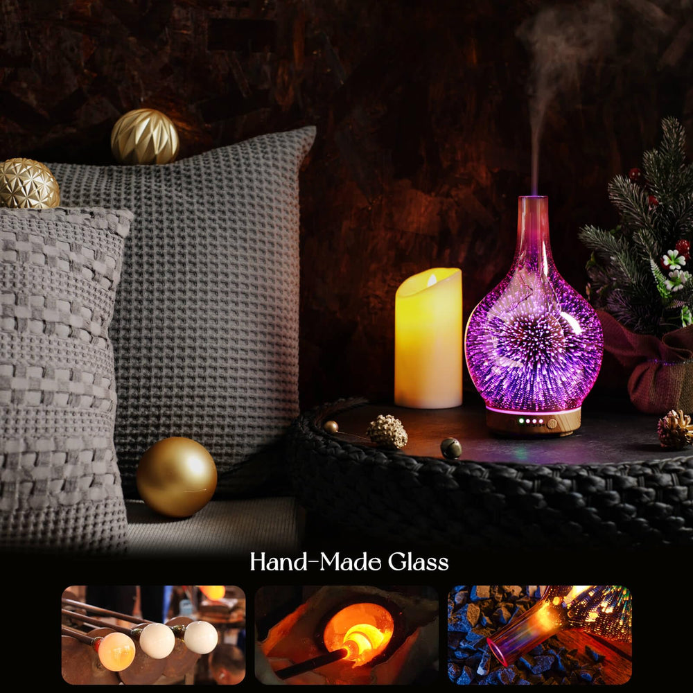 Wood grain base with hand-blown glass globe