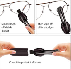 portable eyeglasses cleaner tool in hand