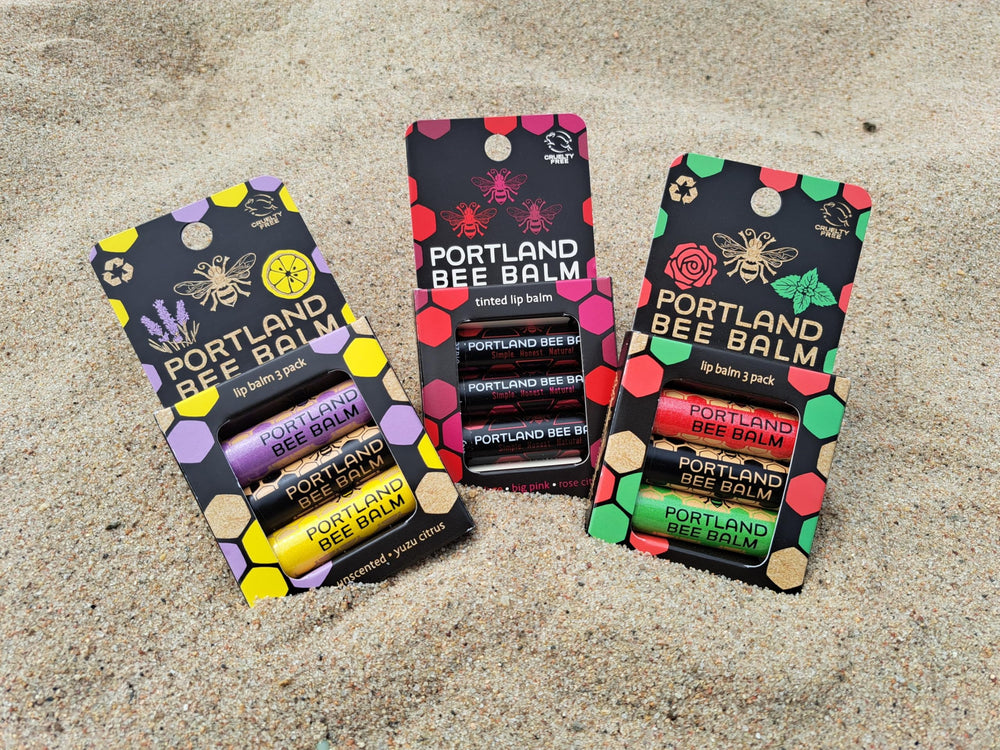 Portland Bee Balm texture swirl close-up reveals smooth, ready-to-apply lip moisture.