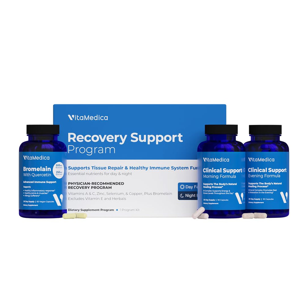 Clinical-grade post-surgery recovery supplement bottle and packaging