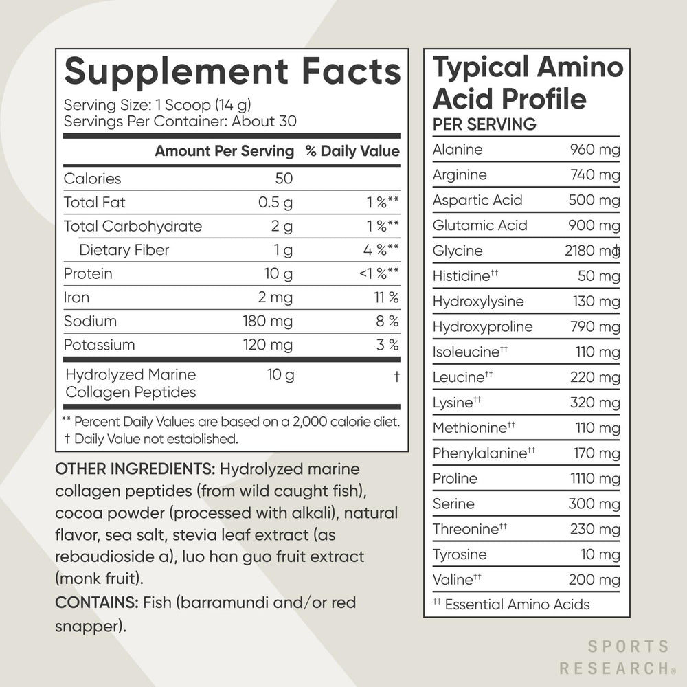 Post-workout recovery collagen smoothie with chocolate flavor