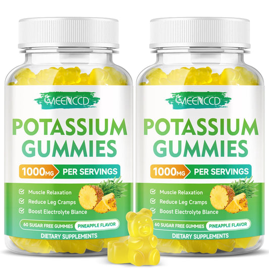 Bottle of Potassium Citrate Gummies 1000mg with pineapple flavor label