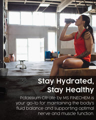 Lifestyle image showcasing hydration with potassium citrate powder 500g