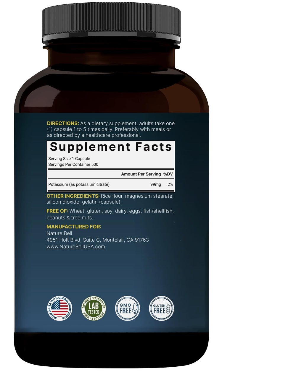 Nutrition facts panel close-up on bottle