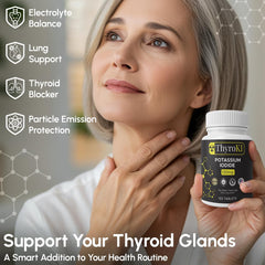 Front view of ThyroKI potassium iodide 130 mg bottle