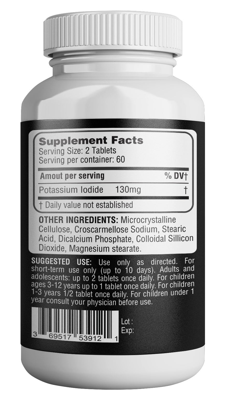 Back label showcasing dosage information