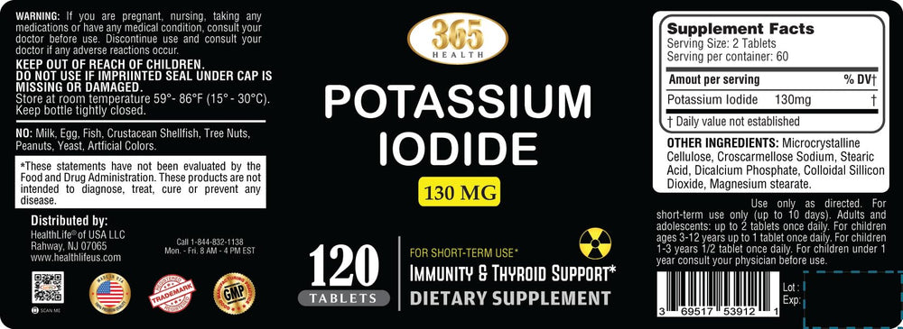 Potassium Iodide 130 mg tablets in blister display