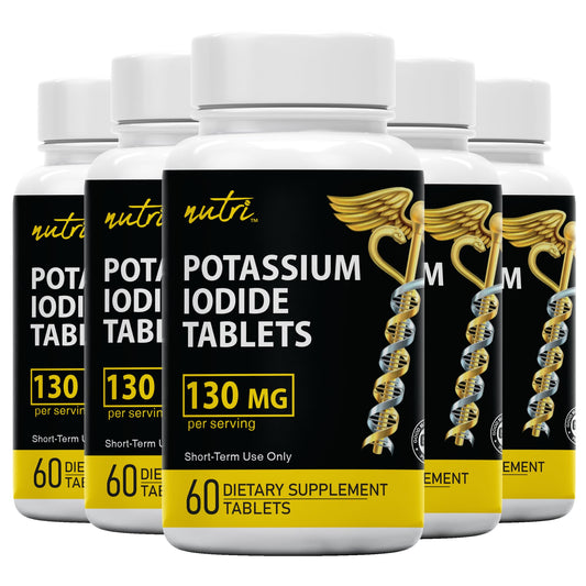 Nature's Fusions Potassium Iodide Tablets 130 mg, 300-count in a 5-pack.