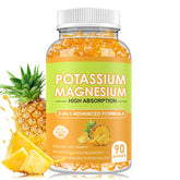Potassium Magnesium Gummies bottle with label showing high absorption magnesium citrate B6 and D3