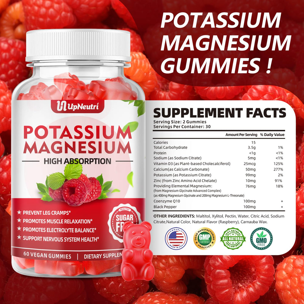 Bottle of Potassium Magnesium Gummies side view