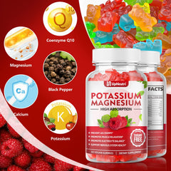 Supplement facts panel for potassium and magnesium gummies