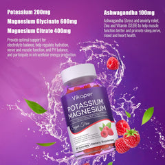 Potassium Magnesium Gummies Raspberry flavor bottle front view