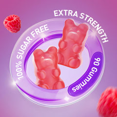 Nutrition facts label for Potassium Magnesium Gummies Raspberry