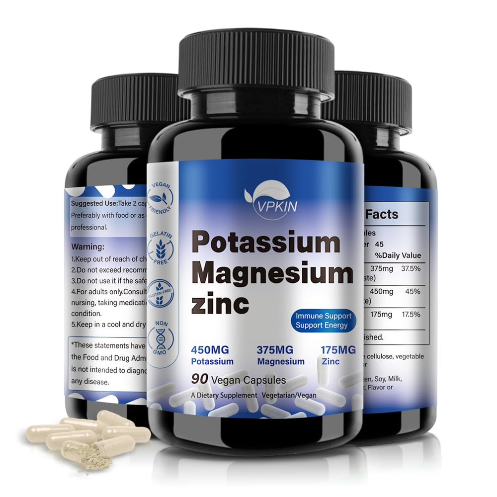 Bottle of Potassium Magnesium Supplement 1000mg with label visible