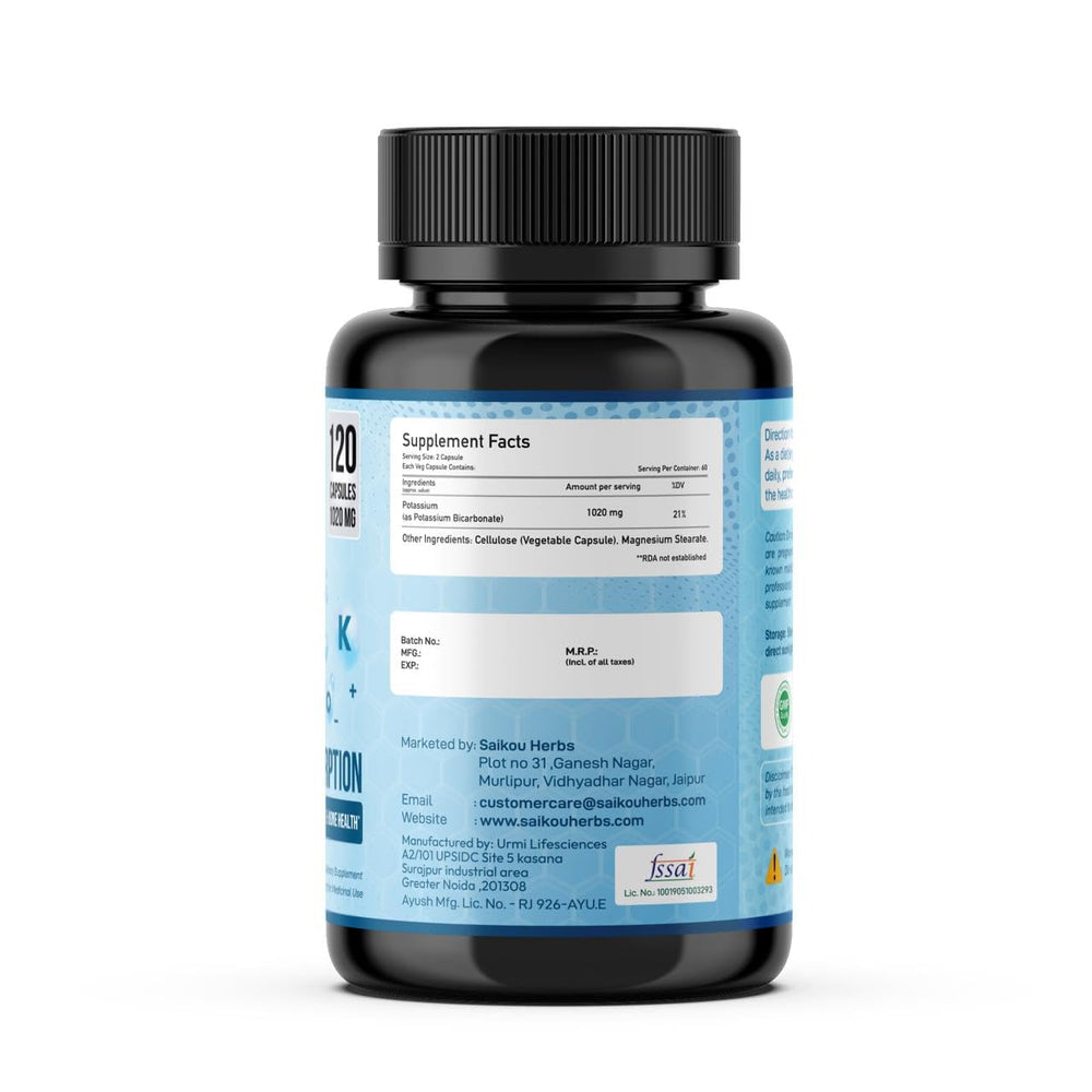 Supplement facts panel for potassium 1020mg