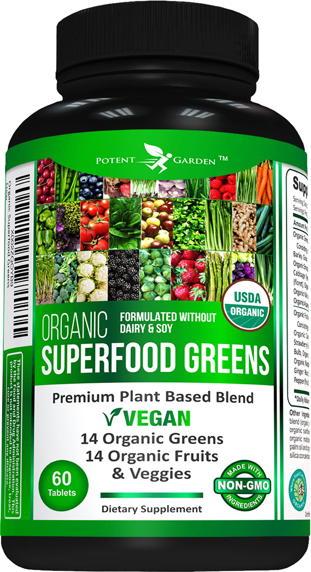 Potent Garden Organic Superfood Greens bottle and label