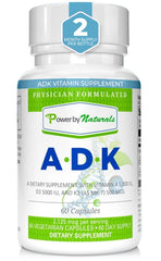 Front view of Power By Naturals ADK vitamin bottle
