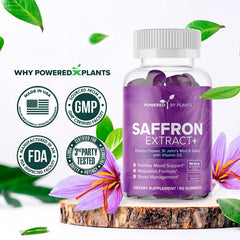 Assorted saffron gummies with saffron threads and vitamins