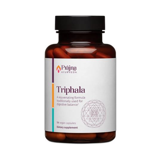 Prajna Triphala bottle with packaging and surface