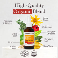 Label of Pranarom Warming Muscle Rescue Oil 4oz