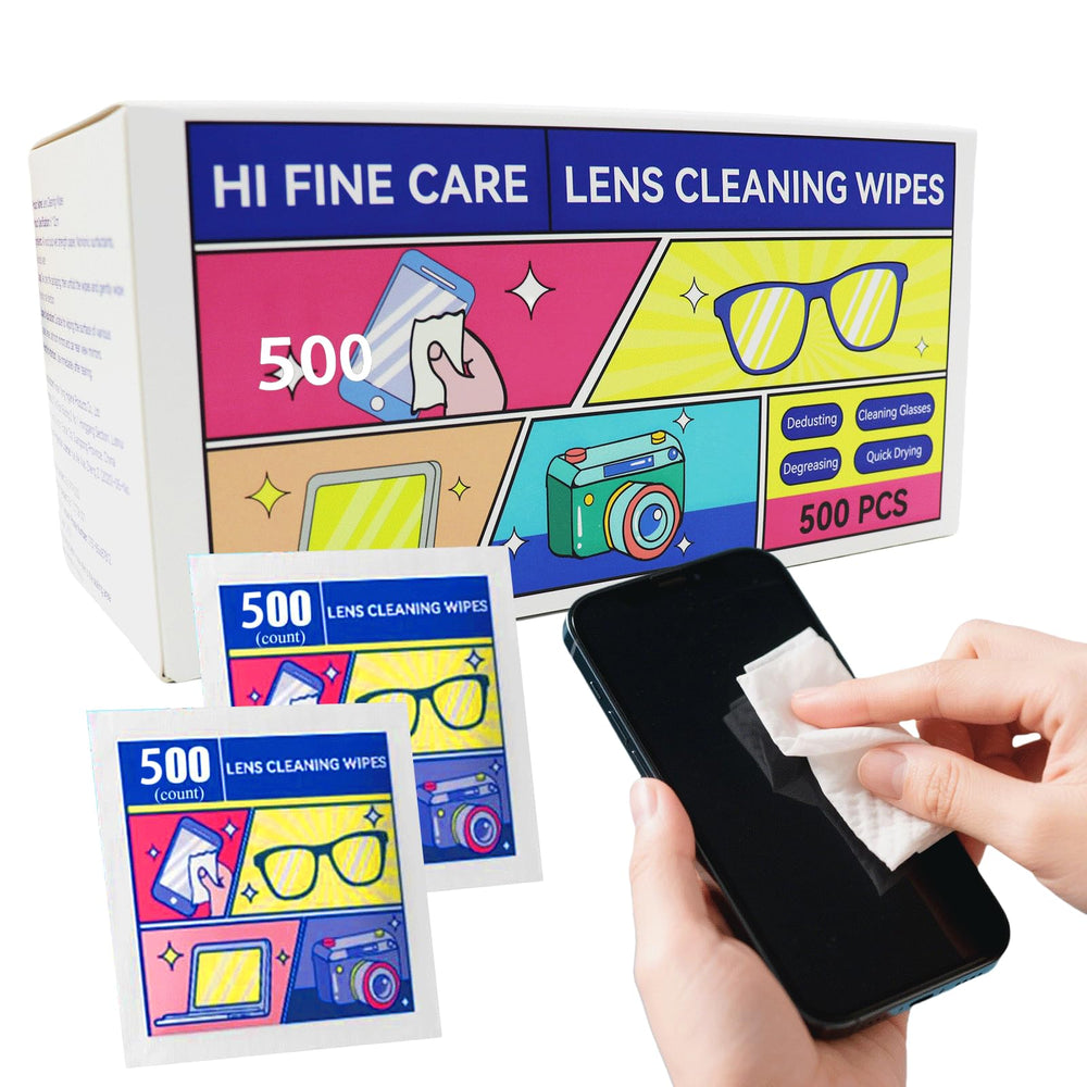 Bulk box of 500 pre-moistened lens cleaning wipes