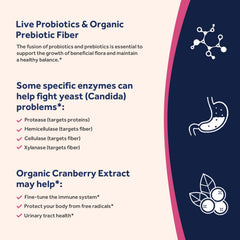 Probiotic formula with prebiotic fiber, enzymes and cranberry