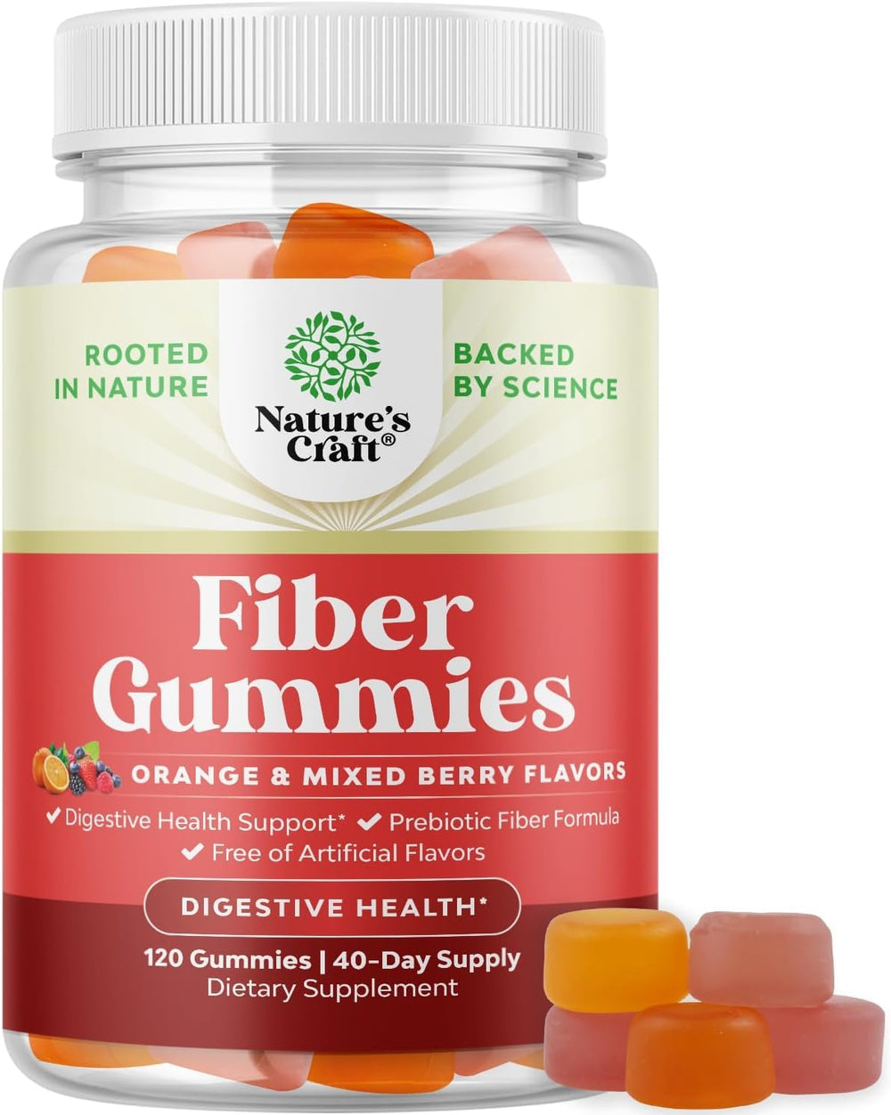 Bottle of tasty prebiotic fiber gummies for adults