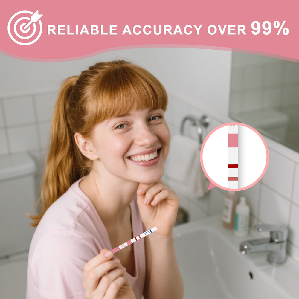 Test strip displaying two lines indicating pregnancy