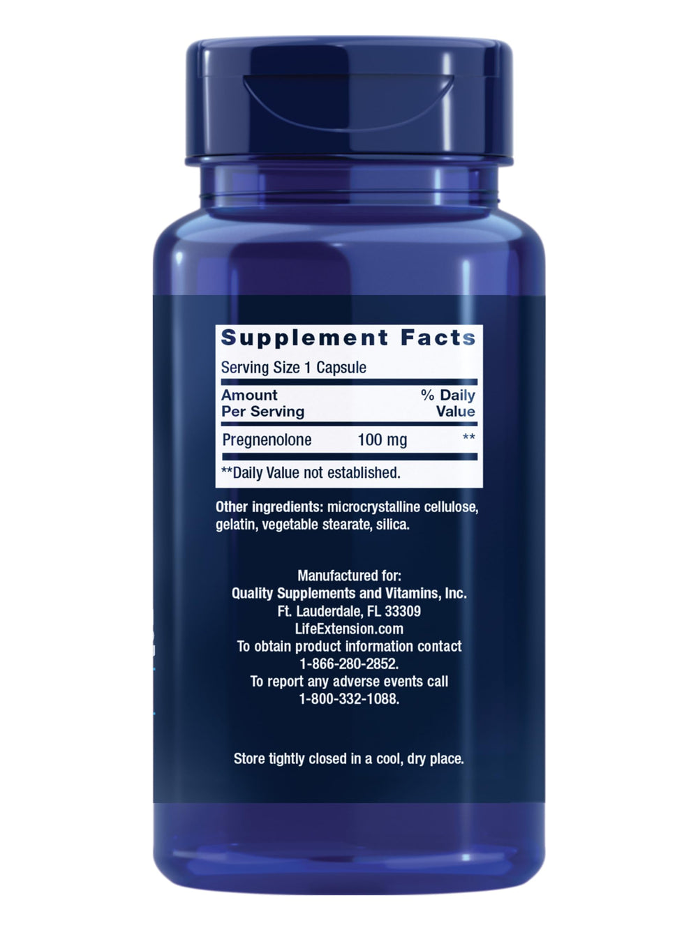 Label of pregnenolone 100 mg supplement