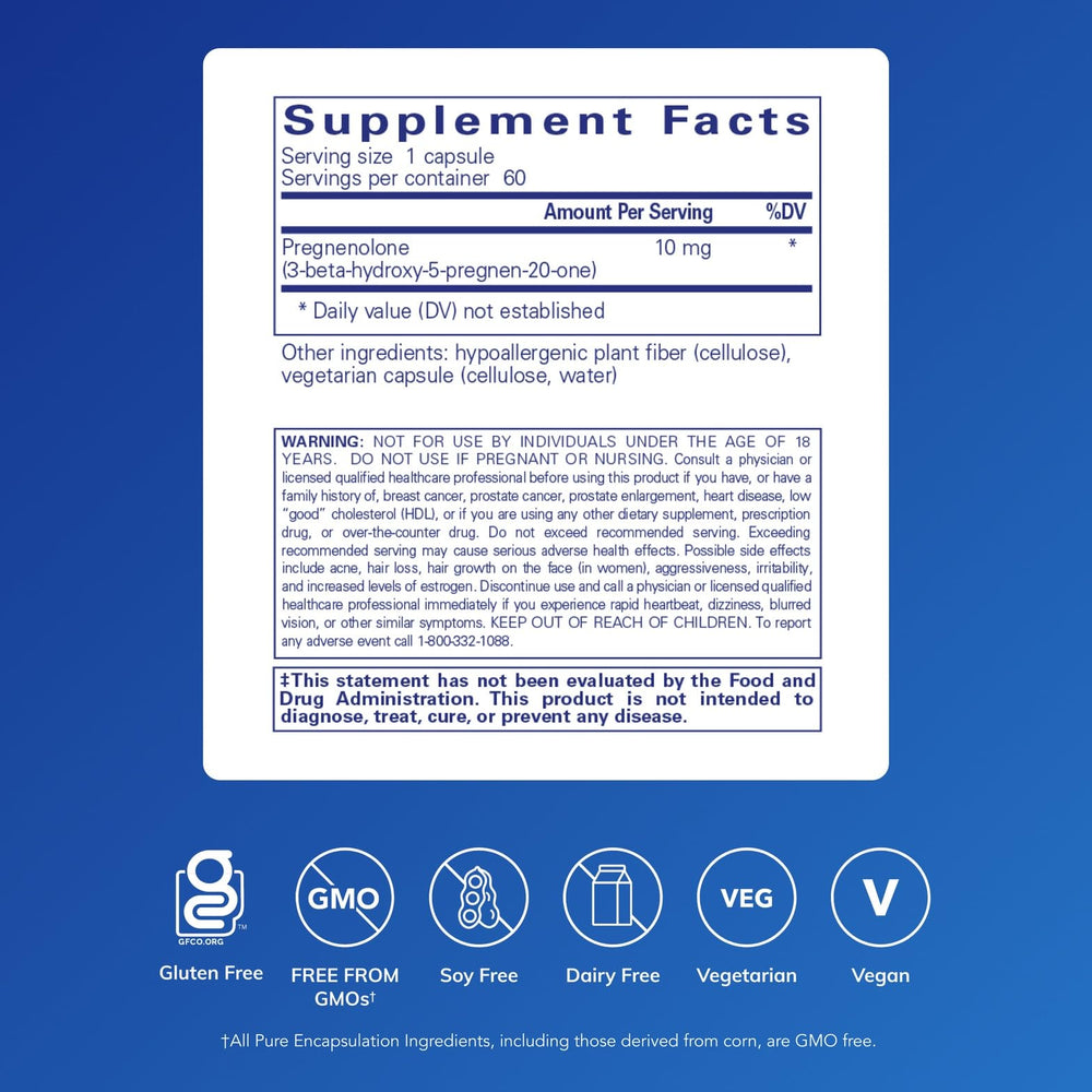 Pure Encapsulations Pregnenolone 10 mg bottle label