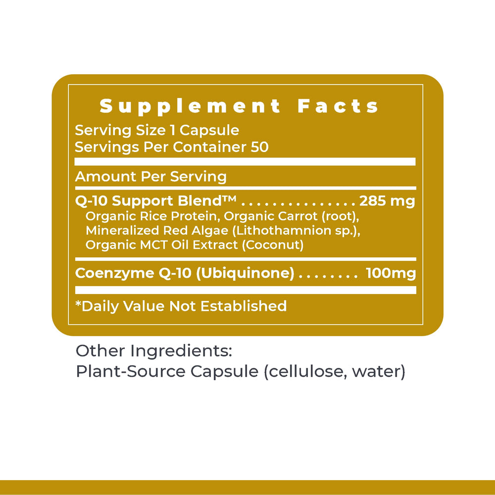 Product photography showing CoQ10 capsules and natural ingredients