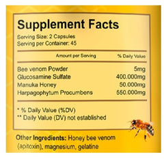 Bee venom capsules close-up with natural ingredients