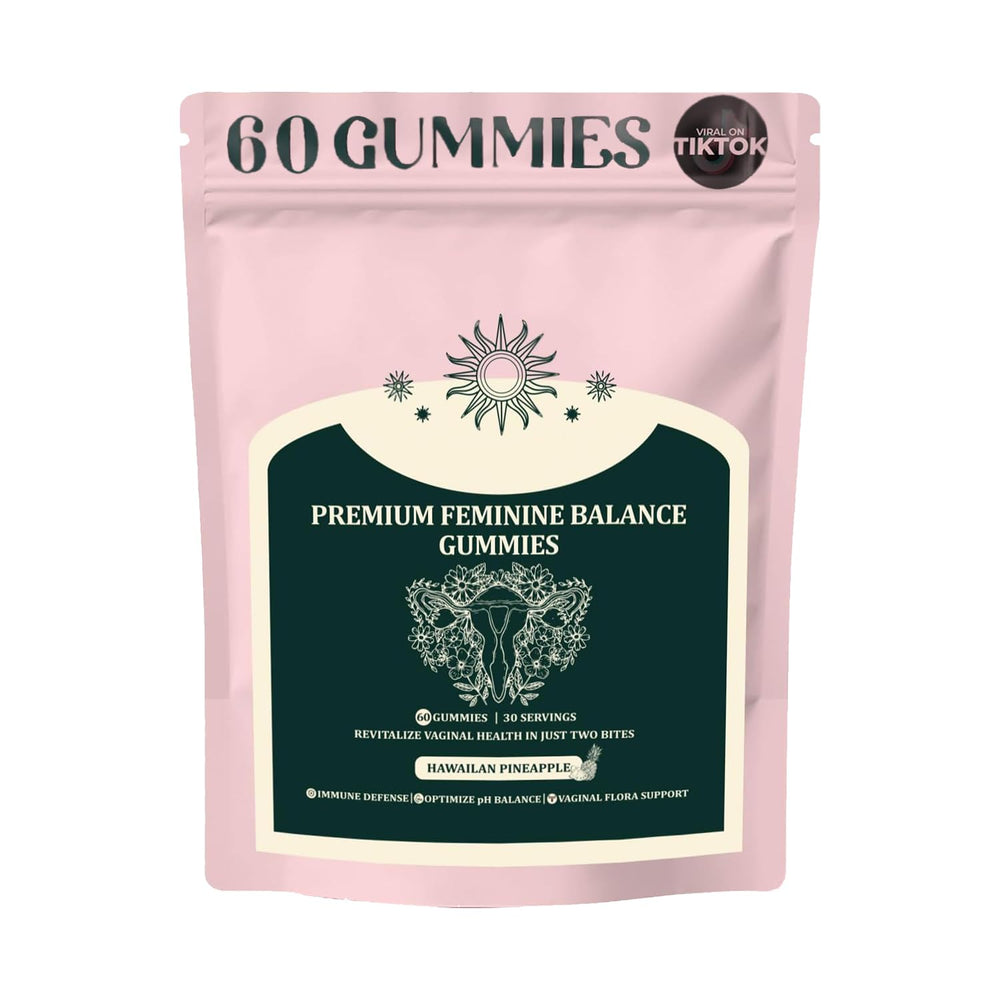 Premium Feminine Balance Gummies bottle with pineapple flavor