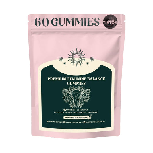 Premium Feminine Balance Gummies bottle with pineapple flavor