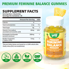 Supplement facts showing Bacillus coagulans probiotic and Vitamin C