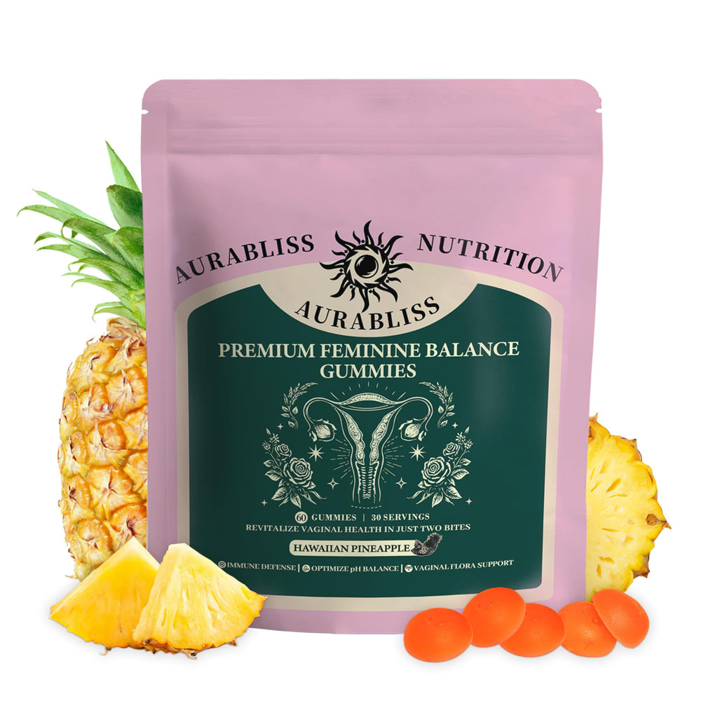 Bottle of Premium Feminine Balance Gummies for Women with pineapple flavor