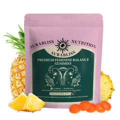 Bottle of Premium Feminine Balance Gummies for Women with pineapple flavor