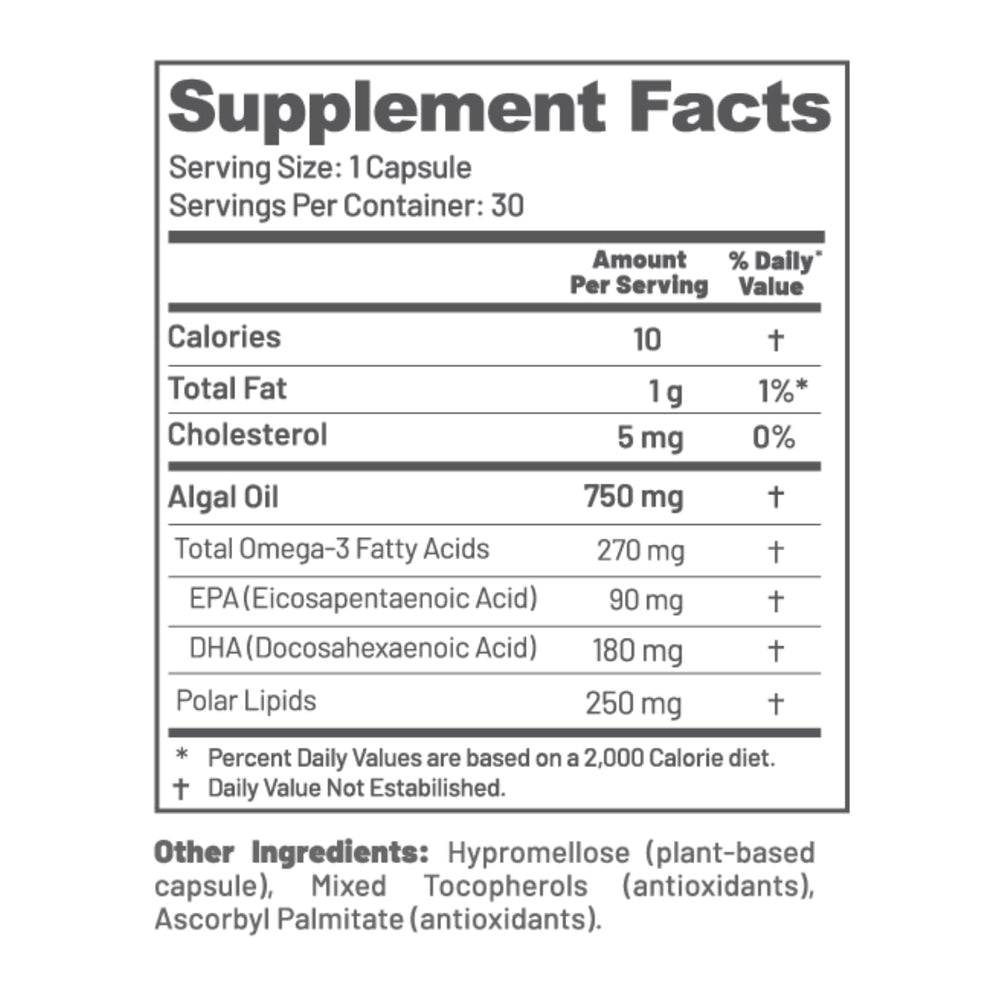 Global premium ingredients for vegan algae oil omega-3 supplement