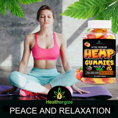 Premium hemp oil bottle with peach ring gummies