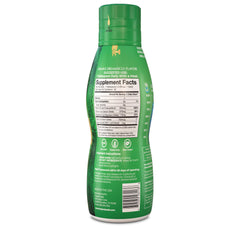 Close up of label on premium liquid calcium magnesium supplement bottle