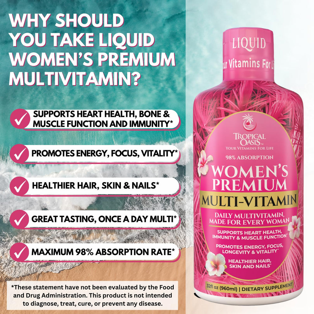 Premium Liquid Multivitamin for Women packaging on desk