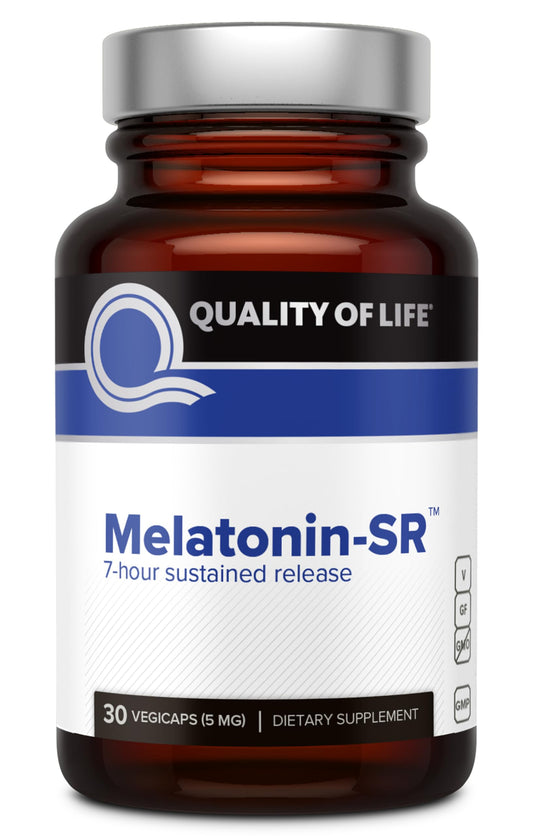 Front view of Premium Melatonin Sleep Support bottle with 30 Vegicaps