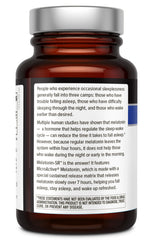 Label close-up highlighting 5 mg MicroActive Melatonin per capsule and Melatonin-SR
