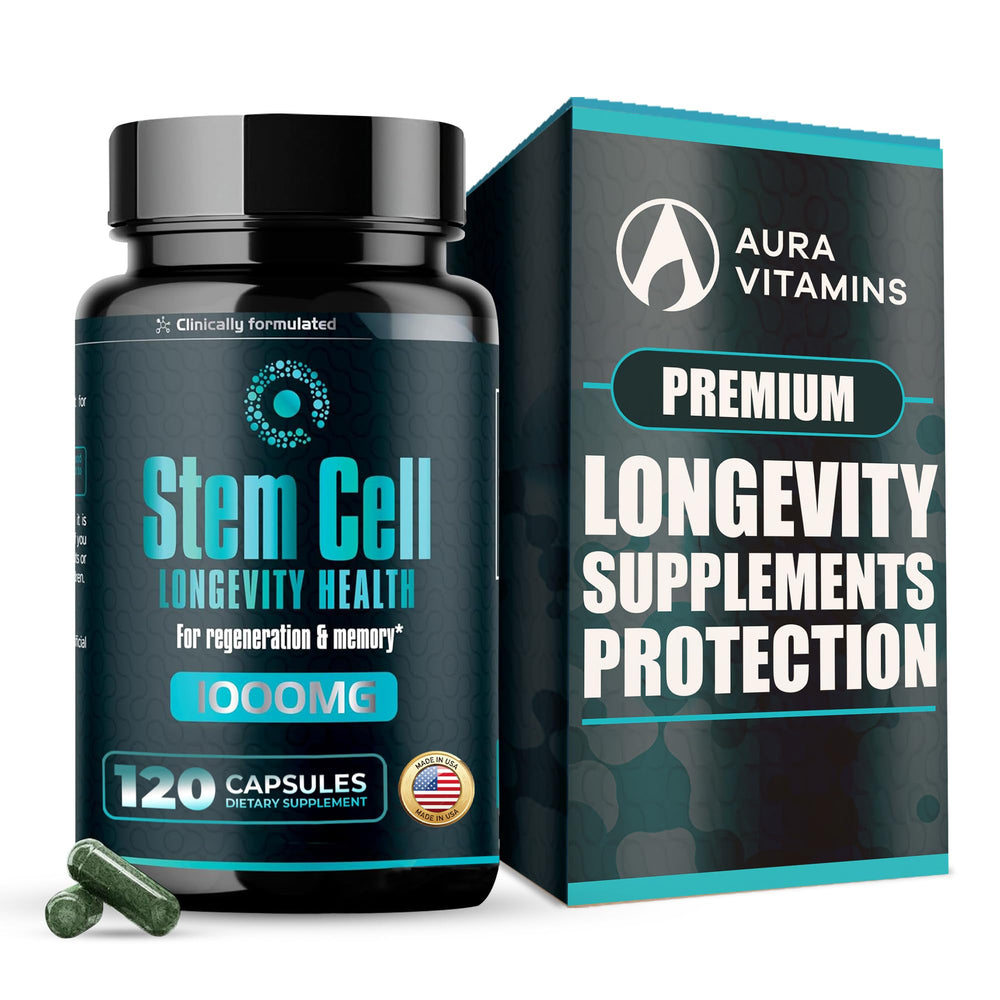 Front view of Premium Stem Cell Supplements bottle with 1000mg capsules (120 caps).
