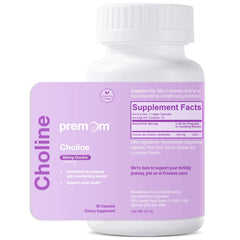 Premom prenatal choline bottle with 550mg capsules — hero image