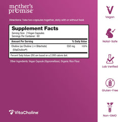Close-up of 550 mg choline per serving on label